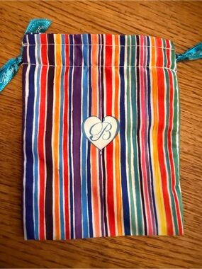 Brighton Striped Multicolor Drawstring Pouch with Heart 'B' Monogram 5”X6”